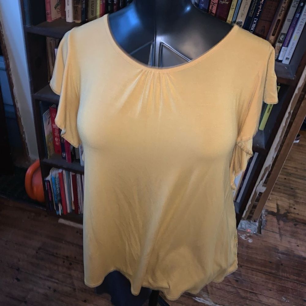 Matilda Jane mustard yellow lace back flowy boho M blouse